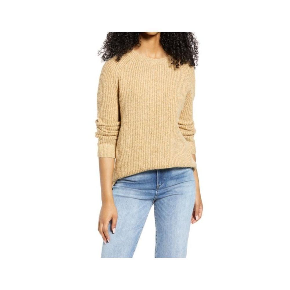 BP Nordstrom Plaited Stitch Recycled Blend Crewneck Sweater In Beige Size S NWT